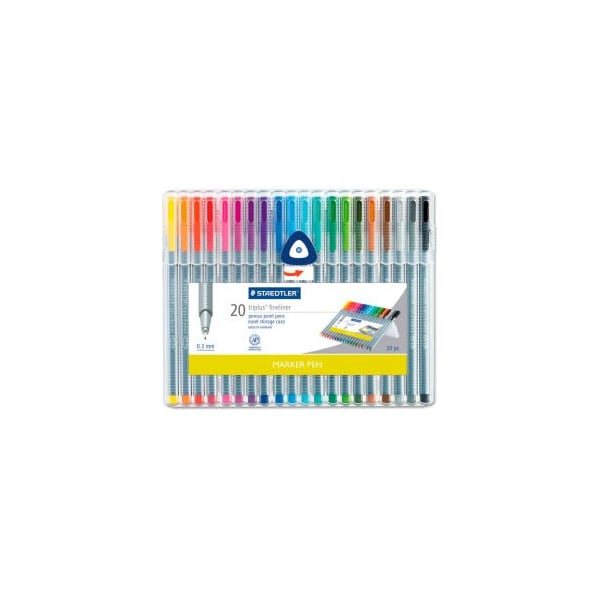 Staedtler C/O Sp Richards Staedtler Triplus Fineliner Stick Porous Point Pen, Extra-Fine Tip, 0.3mm, Slvr Barrel, 20/Set 334-SB20A6 - main